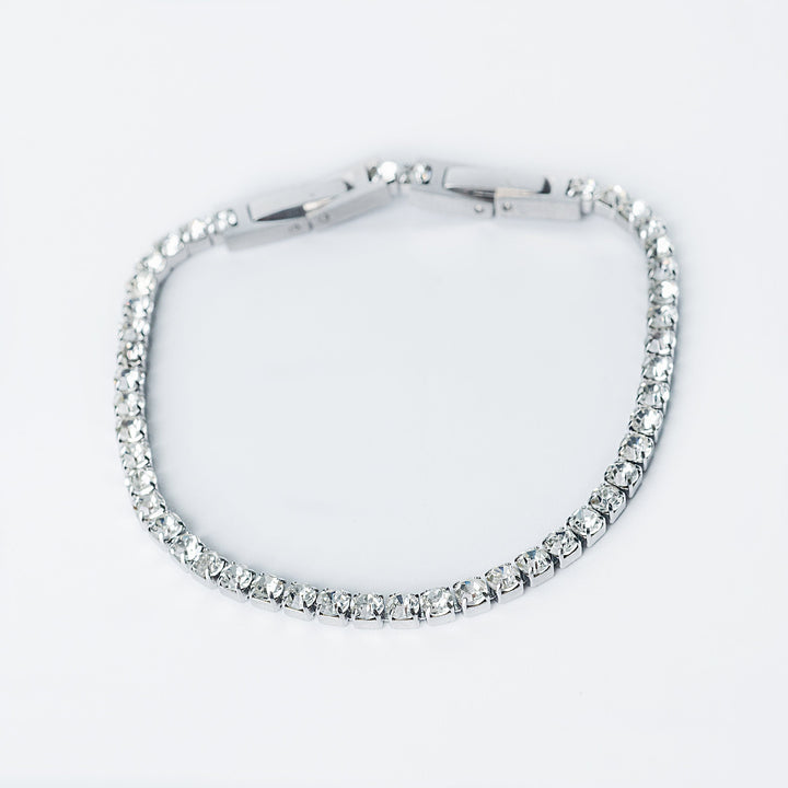 Silver Kyonne diamond tennis bracelet shown from the front on a white background
