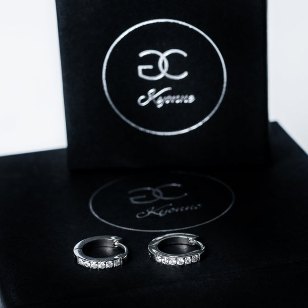Silver Kyonne hoop earrings with a front row of clear diamonds