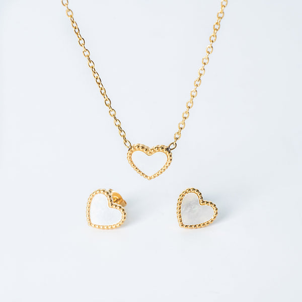 Lisa set in gold with an open heart necklace and matching stud earrings