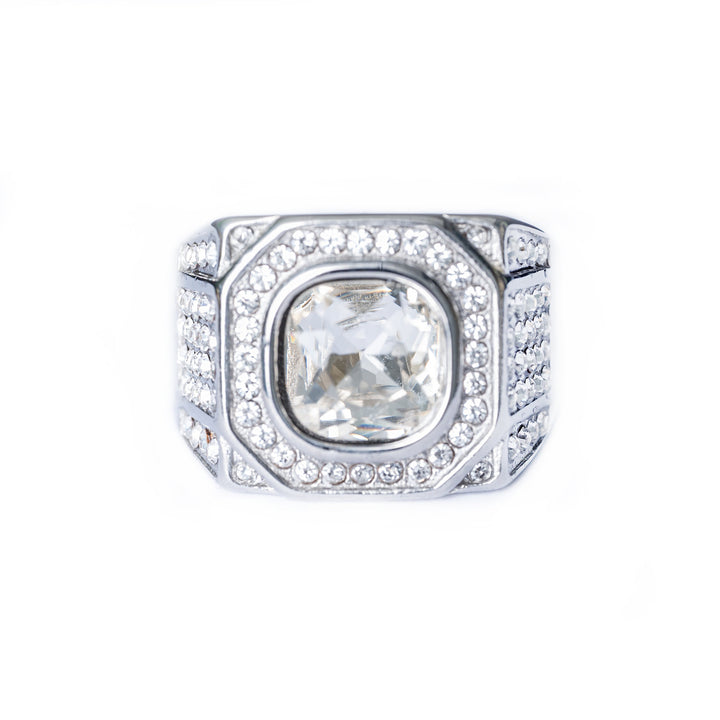 Silver Lorry Ring with a large square clear stone and pavé crystal detailing