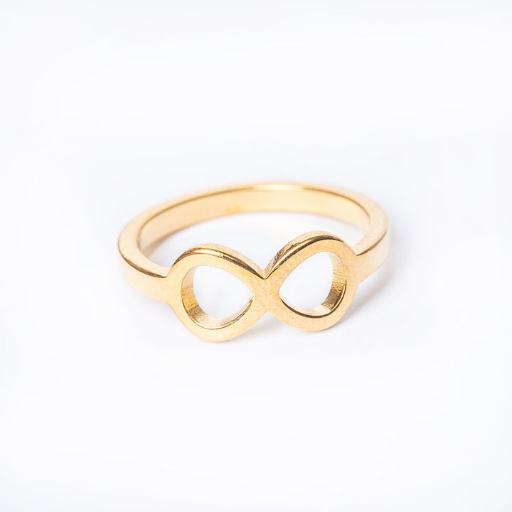 A close up view of Orchid ring standing in the center of the image against a white background. 