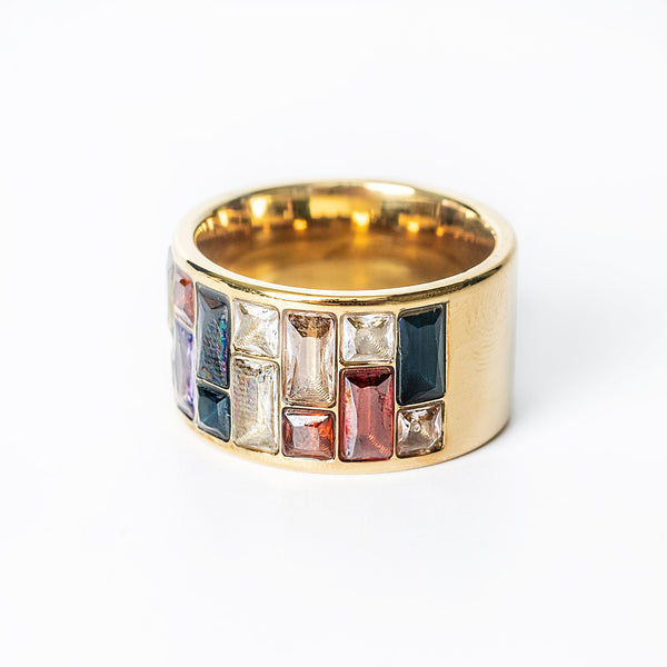 Polly gold ring with multicolor rectangular stones