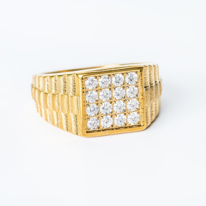 A close up view of Gram's Collections, President ring, standing against a white background. 