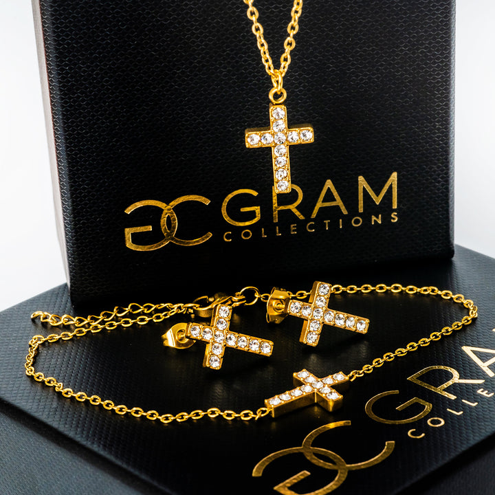Raisa Earrings and necklace placed on its uniquely designed box. 