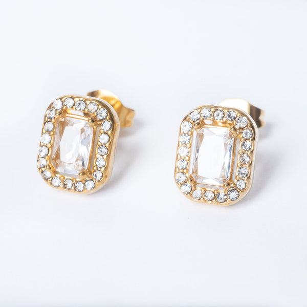 A close up view of Kristal Earrings standing in the center of the image against a white background. 