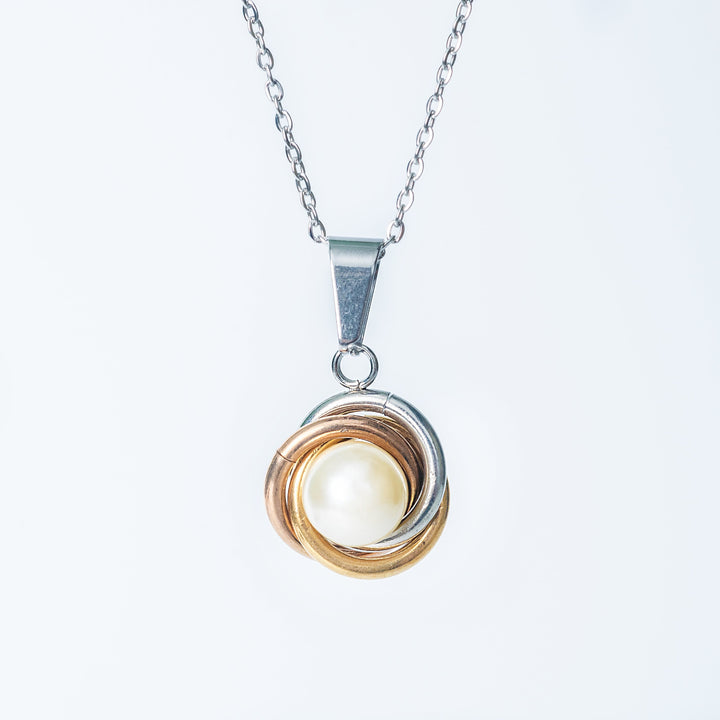 Ruth tricolor necklace with wrapped pearl pendant