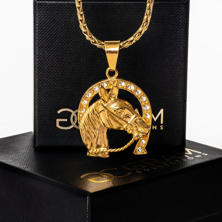 A close up view of Ta' Ziemel Necklace placed on its box. 