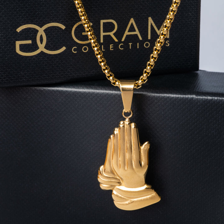 A close up view of The Religious Necklace and its black boxes. 