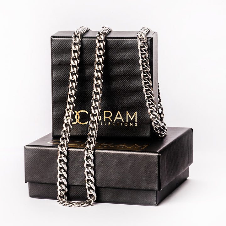 Gram collections's Turin Bracelet and necklace standing in the center of the image. 