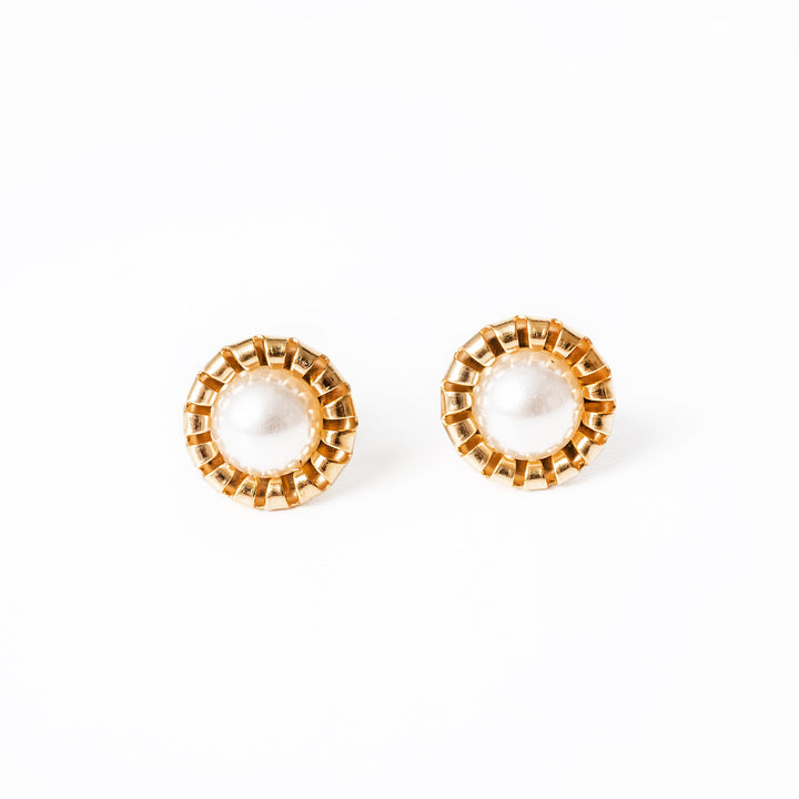 A Victoria Gold Earrings standing in the center of the image against a white background 