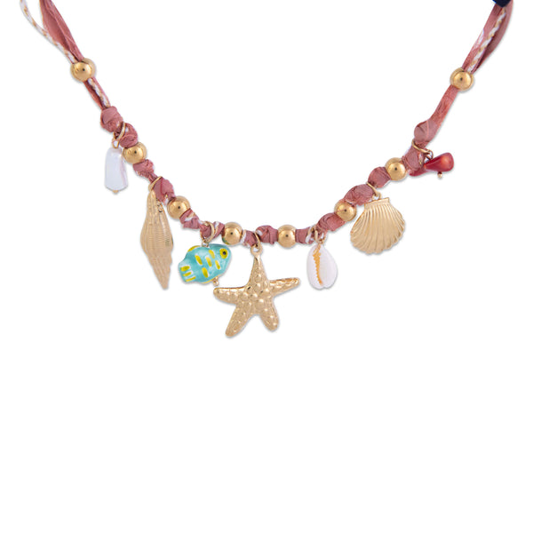 Gram Collections  Wied Il-Ghasri Necklace with shell and starfish charms on a white background