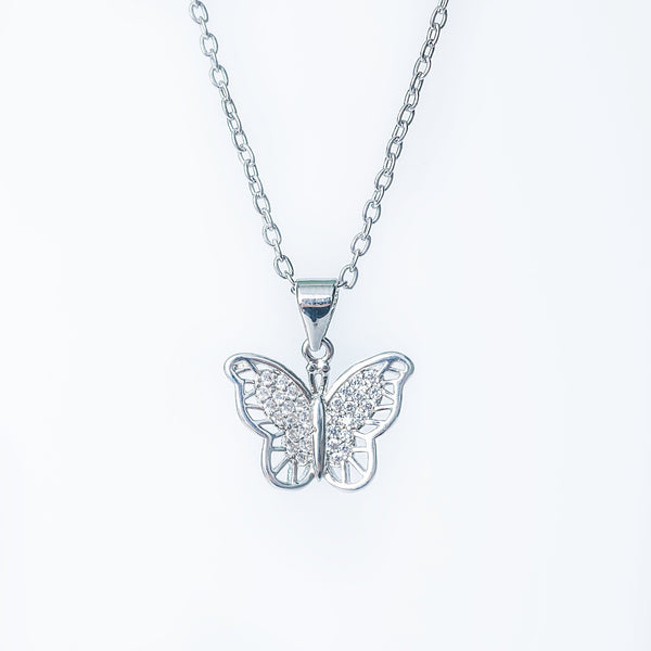 Yasmine silver necklace with crystal butterfly pendant