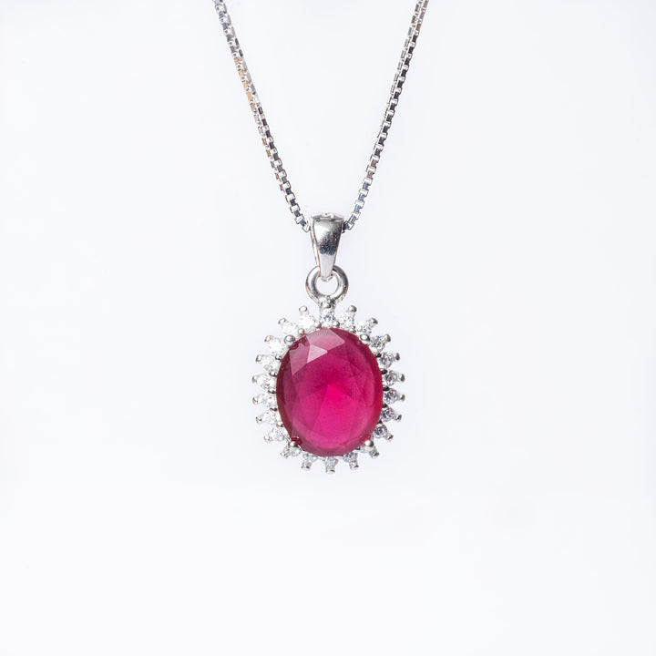 A close up view of Kate Necklace in pink stone colour. 