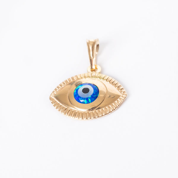 An eye of an oziris close up view standing in the center of the image against a white background. 