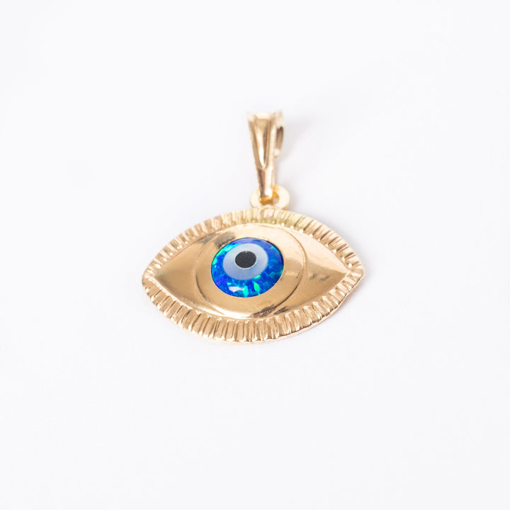 An eye of an oziris close up view standing in the center of the image against a white background. 