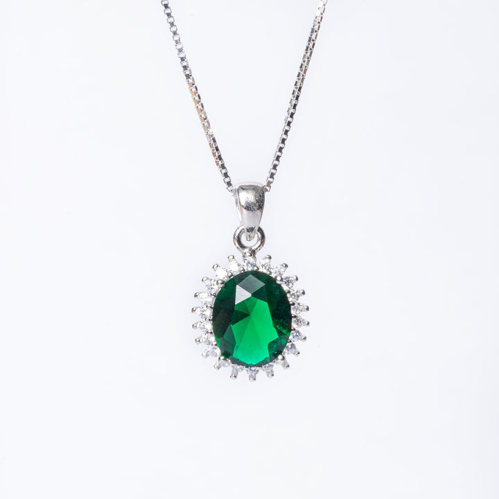 Kate necklace close up view standing in the center of the image against a white background. 