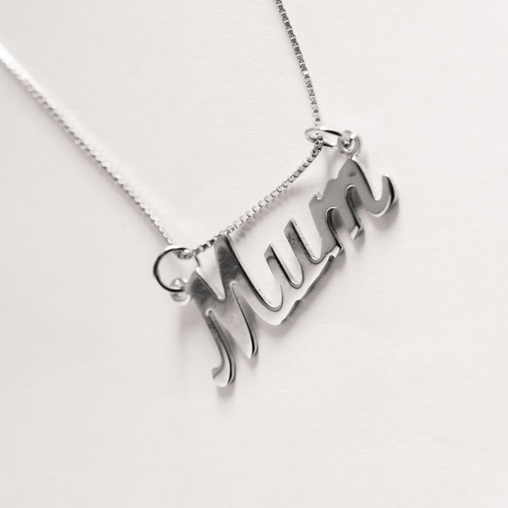 A close up view of Mum Necklace (Gold, Silver, Rose)