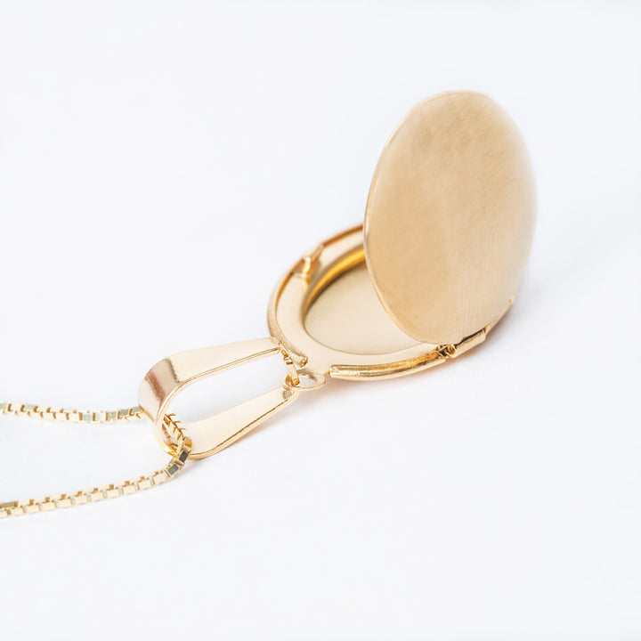 A close up view of locket standing in the center of the image. 