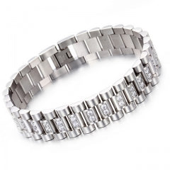 Rolex Style Zircons Bracelet in silver colour standing in the center of the image against a white background. 
