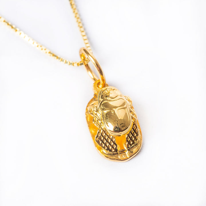 A close up, front view of Scarab Necklace