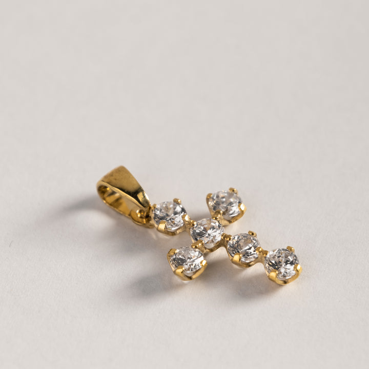 A close up view of White Zircons Cross Pendant 