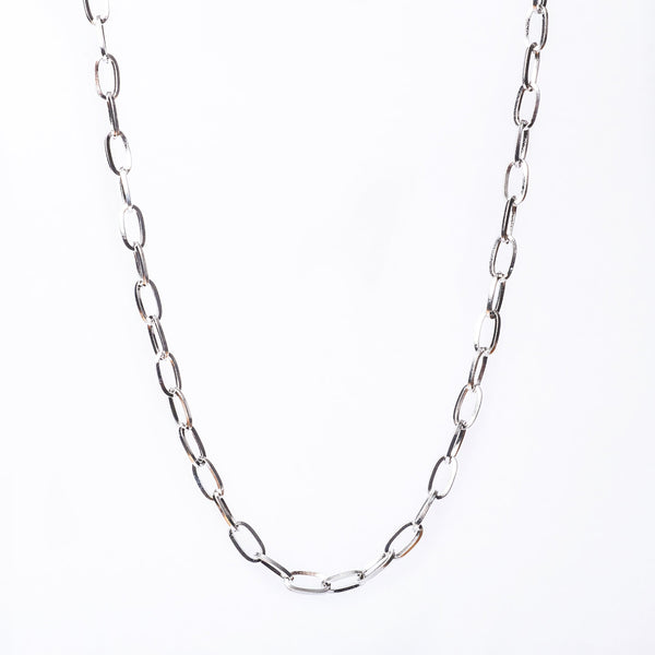 A silver stainless steel chain necklace with a gold plated finish, displayed against a white background.